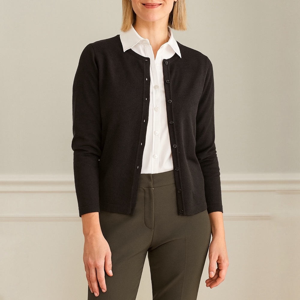 August Silk Black Silk Blend Soft Button Down Long Sleeve Cardigan Size Small